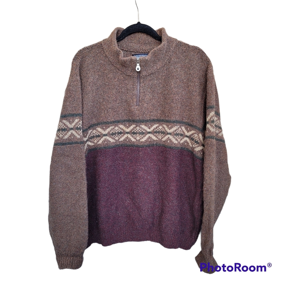Lands End Wool Fair Isle 1/4 Zip Sweater
